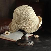 2020Parent-child 100%Raffia Bow Sun Hat Wide Brim Floppy Summer Hats For Women Beach Panama Straw Dome Bucket Hat Shade Hat adult 54-58CM smėlis