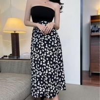 Retro Daisy Print High-Waist A-Line Skirt L