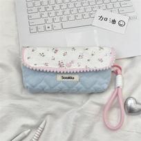 Sweet Floral Pencil Case With Lanyard Handbag Girly Cosmetic Bag Large Capacity Portable Storage Bag Student Stationery Bag Gift