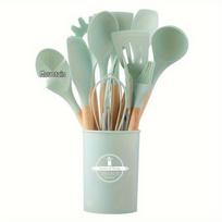 12-Piece Non-Stick Silicone Kitchen Utensil Set with Wooden Handles 550g