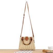 Retro Pastoral High-End Woven Bag with Bamboo-Style Handle smėlis