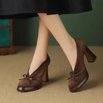 Retro Women Shoes Fashion Suede High Heels Shoe V-shaped Design Shallow Mouth Single Shoes for Women High Heels Party Dress Shoe 34 ruda