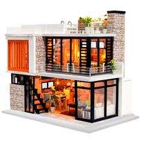 Spilay DIY Wooden Dollhouse Miniature Handmade Kit Set Japanese Style DIY Wooden Dollhouse 3D Puzzle Toy with LED Music Box Light Dollhouse Kit ruda