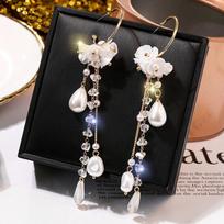 Crystal Imitation Pearl Drop Earring for Women Shiny Flower Butterfly Dangle Earrings Girl Wedding Engagement Party Zircon Gift
