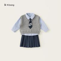 Girl Spring School Uniform Set With Striped Cotton Fabric For Ages 3 To 8 Skirt,90cm