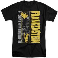 Frankenstein Tall T-Shirt Made a Monster Black Tee Unisex T-Shirt S įvairiaspalvis