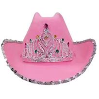 Cowgirl Hat Drawstring Rhinestone Cowboy Costume Accessories Western Style Pink Cowboy Cap for Dress-Up Party
