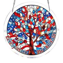 Acrylic Suncatcher Puzzle 83 Pieces Patriotic Tree Design Stained Glass Style Hanging Decoration with Chain for Window Display One Size