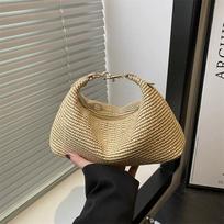 Raffia Straw Woven Clutch Purse Hobo Dumpling Women Handbag Summer Beach Grass Braided Solid Color Evening Bag CLE 26x10x16cm chaki