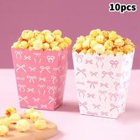 10 Pcs Bow Paper Popcorn Boxes With Bow Pattern Pop Favors Box Baby Shower Party Treat Favors Table Supplies Wedding Decoration as the picture