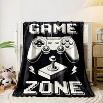 Retro gaming style with a controller, joystick, lightning bolts, and text. for all seasons blanket lunch break throw gift 80cm x 120cm
