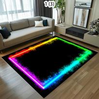 Vivid Neon Light Border Area Rug with Colorful Glow Effect Soft Non Slip Floor Carpet for Modern Game Room Living Room 40X60cm