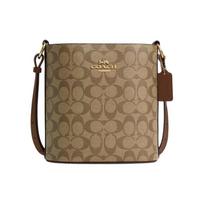COACH Sophie 21 magnetic snap adjustable shoulder strap canvas and leather bucket bag crossbody shoulder bag small size women's gold and khaki auksas