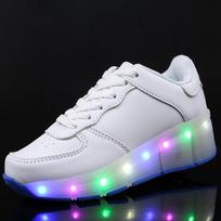 Newest Children'S Roller Skates White Boys And Girls Led Lights Sports Shoe Laces Wheel Vibrating Colorful Lights Single Wheel 29