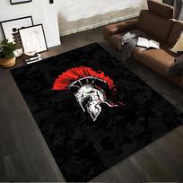 Spartan Helmet Design Carpet with Red Crest on Black Camouflage Background Suitable for use as an anti-slip for living room bedroom sofas 40x60cm( 15x23in )