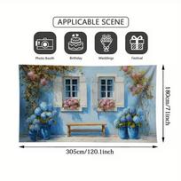 2D Flat Printing Blue Facade Backdrop, Watercolor Hydrangea House Photography Background for Events 47.2x31.5inch/120*80cm