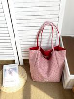 Korean Polka Dot Double-Sided Shoulder Bags for Women Large Capacity Ladies Bucket Tote College Student Girls Class Handbag rožinė