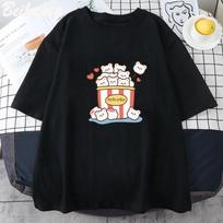 Cute Kawaii Popcorn T-Shirt Woman Cartoon Cute Graphic Tees Summer Unisex Pure Cotton Print Vintage Harajuku Clothes Vintage S įvairiaspalvis