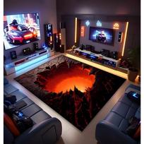 3D Volcano Lava Scene Printed Flannel Rug Non Slip Soft Carpet For Gaming Room Living Room Modern Sci Fi Decor Artistic Design 60x90cm