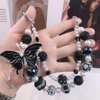Glitter Rhinestone Phone Chain Pearl Double Layer Butterfly Key Chain Tassel Wrist Strap Beads Bag Pendant Backpack Pendant Nylon / Spandex