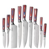 New peeler Damascus Pattern Kitchen Knife Japanese Santoku Knives Set 5Cr15MOV Stainless Steel Chef Cleaver Knife Utility Slicing Tool 9PCS