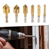 6x Expanding Countersunk Drill Set Hex 6 to 19mm Easy Use Premium Metal Five Blade Chamfer