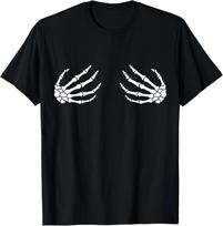 Halloween Women_s Boob Skeleton Hand T- Shirt M