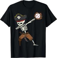 Pirate Skeleton Baseball Catcher Halloween Boys Kids Youth T- Shirt S