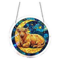Round Stained Glass Window Hanging Suncatcher Puzzle Ornament for Garden Kitchen Sunroom Home Decoration with Chain One Size