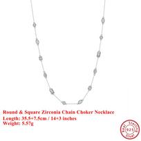 EFFIE QUEEN 925 Sterling Silver Cubic Zirconia Choker Necklace Wedding Party Jewelry Shiny Geometric CZ Collar Chain Gift BQN02 sidabras