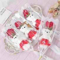 43cm Artificial Foam Bear Soap Rose Valentine's Day Gift Holding Bouquet Wedding Decoration Home Room Decor DIY Family Gathering 1Pcs raudona