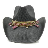 Cowboy straw hat for men and women summer beach sun hat retro curled cowboy hat for women sombrero vaquero M55-58cm