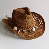Women Woven Straw Cowboy Hat Summer Beach Cap with Shell Band  Women Men Western Cowboy Hats Vacation Festival Hat sombrero vaq M55-58cm