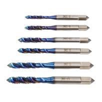 6Pcs Thread Tap Drill Bit Set US Standard Spiral Flute Screw Hole Machine Tap Nano Blue Coated for