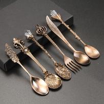 Vintage Court Coffee Spoon 6PCS/Set Ice Cream Spoon Jam Dessert Spoon Crystal Head Tableware Set Gift Crafts