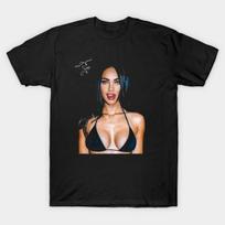 Azijietiškas dydis Vyriški juodi marginti marškinėliai Megan Fox S1 Be pjūvio Šilumos perdavimo spaudas Medvilniniai marškinėliai 3XL juoda