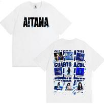 Dainininkės Aitana Cuarto Azul albumo vyriški ir moteriški laisvalaikio, patogūs, 100% medvilniniai marškinėliai su viršelio raštu XS balta