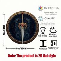 Fantazijos kardas Metalinė sienos meno dekoracija Apvalus aliuminio ženklas Namų dekoras 20x20 įvairiaspalvis