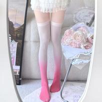 Japanese Gradient Purple Thigh-High Color Block Socks – Pure Desire Niche Design One Size rožinė