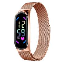 2026 New LED Women Watch Magnetic Watchband Strap Waterproof Touch Feminine Clock Fashion Digital Wristwatches rožinio aukso spalvos