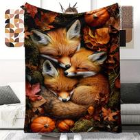 Cute Fox Blanket Soft Cozy Plush Throw Blanket Fluffy Warm Wildlife Animal Print Flannel Bed Blanket Gift for Fox Lover Girl Boy 75x90cm