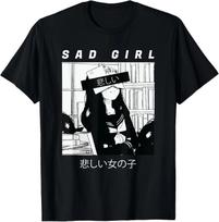 Sad Anime Girl Japanese Babe Otaku Cool Gift T-Shirt S