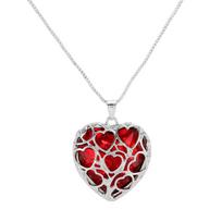 Luxury Hollow Out Heart Rhinestone Locket Pendant Necklace Green Red Pink Purple Blue Roseo Color Crystal Inside For Women 45cm