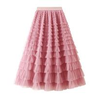 WoMan's Sweet Black White Tutu Skirts Tulle Cake Long Skirt WoMan Spring Summer Ruffle Pleated A-Line Chic Skirt L arbūzo raudonos spalvos