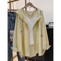 Women's Long Sleeve Hooded Shirt Pleated Sun Protection Casual Loose Cardigan Top Summer Style Korean Version Versatile S mėlyna