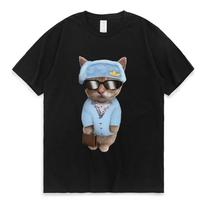 Funny El Gato Sad Crying Cat Munchkin Kitty Meme Trendy Graphic T-shirt Fashion Short Sleeve T Shirt Unisex Women Casual Cotton Tee S įvairiaspalvis