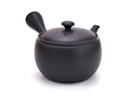 Y4081 Tokoname Ware Black Clay Plain Teapot with Premium Tea Strainer Made in Japan One-Piece (Basket Mesh), 580cc, juoda