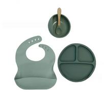 Children's Silicone Tableware Ten-piece Set Baby's Silicone Separated Dinner Plate Supplementary Bowl Fork Spoon Bib Mother and Baby Tableware suit