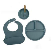 Children's Silicone Tableware Ten-piece Set Baby's Silicone Separated Dinner Plate Supplementary Bowl Fork Spoon Bib Mother and Baby Tableware suit