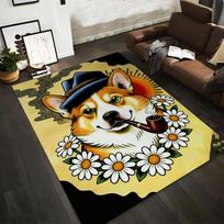 Corgi Smoking Pipe with Daisy Frame Cartoon Design Area Rug Suitable for use as an anti-slip for living room bedroom sofas 40x60cm( 15x23in )
